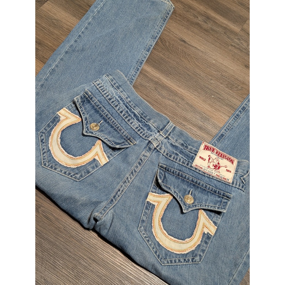 True Religion Joey Super T Mens Blue Jeans 38x34(32)‎ Light Wash Made in USA